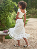 Amozae Summer New in Dresses 2024 Cotton Blend White Cropped Top and Skirt Set Elegant Casual Holiday Women's Clothing