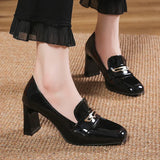 Amozae-Chunky Loafer Shoes Women Pumps Brand High Heels Loafers Metal Buckles Square Toe Black Patent Leather Casual Platform Shoes