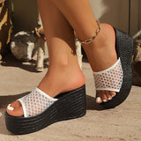 Amozae-2025 Summer Hollow Out Mesh Wedge Sandals Women Peep Toe Chunky Platform Slippers Woman Non Slip Thick Bottom Outdoor Slides