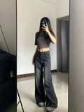 Amozae-Fall Outfits Streetwear y2k 90s Fashion Gothic  Vintage Black Jeans Women High Waist Grunge Y2k 90s Streetwear Baggy Casual Korean Fashion Straight Washed Denim Trouser