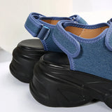 AMOZAE- - Summer Women's Plus Size Blue Denim Chunky Platform