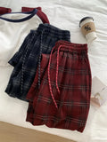 Amozae-Autumn Casual Outfits Amozae-Plaid Pants For Women Slimming High Waisted Straight Floor Length Wide Leg Woolen Pant