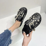 Amozae Summer Women Slippers Platform Rivets Punk Rock Leather Mules Creative Metal Fittings Casual Party Shoes Female Outdoor 0823