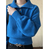 Amozae-Autumn Casual Outfits Amozae-Polo's Collar Short Sweater Slimming Waist Cinching For Women 2024 Autumn Winter Soft Sticky Knit Sweater