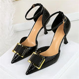 BIGTREE Metal Buckle Women Pumps Stilettos Heels Elegant Hollow Out Ankle Buckle Strap Shoes Zapatos Mujer