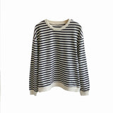 Amozae-Autumn Casual Outfits Amozae-Striped Sweatshirt Round Neck Women's Casual Oversized Hoodie Black And White / Blue And White