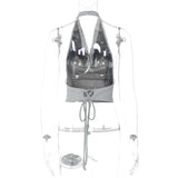 Amozae-Sexy Tank Top Shiny Silver Silk Reflective Halter Crop Tops Women Bandage Backless Camisole Female Sleeveless Cropped Vest