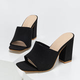 Amozae-Plus 35-42 Stretch Fabric Women Slippers Fashion Square Toe Mule Slides Shoes 2024 Summer Female Sandals