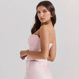 Amozae Summer strapless Bodycon Cropped Tops Elegant Pink Mesh Corset Top Sexy casual Holiday Party Women's Clothing