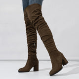 Amozae-Velvet Stretch Over The Knee High Boots Woman 2023 Winter Genuine Leather High Heels Bota Femme Wrinkles Brown Sexy Thigh Boots