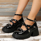 AMOZAE- - Y2K Gothic Glam Women's Patent Leather Ankle Strap Chunky