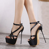 Amozae Summer Sexy 17CM Women Platform Sandals Fashion Open Toe Buckle Strap Super Thin High Heels Stripper Pole Dance Shoe Black