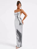 Amozae Satin Backless Sexy Maxi Dress For Women Fashion Spaghetti Strap Solid Bodycon Long Dress Femme Club Party Long Dress