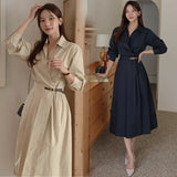 Amozae-Elegant V-neck Slimming Long Sleeve Women's Dress New Arrival Autumn  Rui Li Wrinkle-free Waist-fitted Sensible Design