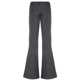 Amozae Low Waisted Straight Casual Suit Flare Pants Gray Skinny Fashion High Street Lady Boot Cut Trousers Vintage Y2K