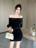 Amozae-Elegant Sexy Slimming Short Skirt For Women New Style Off-shoulder Lace Dress French Fashion Trend Autumn Season