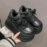 Amozae-Casual Chic Platform Breathable Sneakers Lace-up Comfortable Anti Slip Thick Bottom Womens Running Shoes Black White