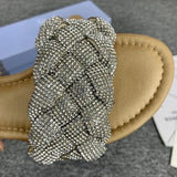 AMOZAE-- Flat Heel Slides with Shiny Rhinestones