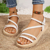 Amozae-Lightweight White Flat Sandals for Women Summer 2025 Weave Ankle Strap Gladiator Sandals Woman Comfortable Non Slip Beach Shoes