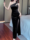 Amozae-Christmas Outfit New Year's Eve Dress party look inspos Women Elegant Bodycon Midi Party Dress Sleeveless Slim Vintage Prom Black Vestidos Female Fashion Sexy Club Robe Clothes