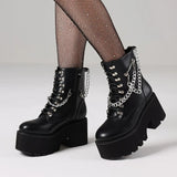 Amozae-DoraTasia New Women's Gothic Ankle Boots Platform Chunky Heel Chain Punk Fight Biker Boots Women's Halloween Christmas Shoes