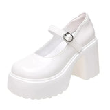 AMOZAE- - Fashion White Platform Pumps for Women upper High Heels with Buckle Strap