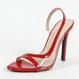 Amozae Summer Fashion Shallow Open Toe PVC Transparent Back Strap Sandals Women Red High Heels Wedding Prom Shoes Zapatos Mujer