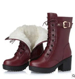 High-heeled Genuine Leather Women Winter Boots Thick Wool Warm Women Biker Boots High-quality Female Snow Boots K25