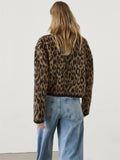 Amozae Female Leopard Cardigan Sweater Fashion Printed Contrast Loose Long Sleeve Commute Cropped Coat Women's Autumn Cardigan