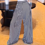 Amozae-Trendy Clothing  Autumn Women's Houndstooths Long Pants High Waisted 2024 Winter Loose Wide Leg Woman Plaid Trousers