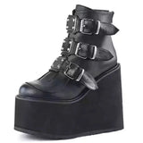 Amozae-Winter Buckle Ankel Boots Women Punk Female Platform Boots Wedges High Heels PU Women Boots Botas Mujer Plus Size