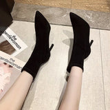 Amozae-2024 Luxury Women Beige Black Sock Boots Stiletto Thin High Heels Elastic knitting Boots Winter Stretch Fabric Boots Plus Size