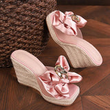 Amozae- New Wedges Slippers For Women 2024 Summer Fashion Pink Butterfly-knot Designer Sandals Platform Heels Size 46 Female Shoes