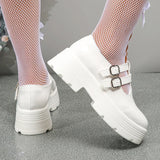 AMOZAE- - Chunky Platform Shoes for Women Patent Leather Double Buckle Strap