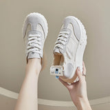 BKQU 7cm High Platform Women Sneakers 2024 Fashion Genuine Leather Splicing Fabric Footwear Female Casual Sport Shoes 35-40
