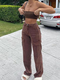 Amozae-Women Wide Leg Baggy Brown Jeans Lady Vintage Y2K Punk High Waist Loose Denim Cargo Pants Streetwear Pockets Oversized Trousers