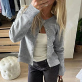 Amozae Solid Color Button Up Cardigan for Women Fall Winter Knitted Long Sleeve Korean Style Jumper Minimalism Outwear Lady