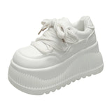 Amozae-Casual Chic Platform Breathable Sneakers Lace-up Comfortable Anti Slip Thick Bottom Womens Running Shoes Black White