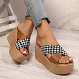 Amozae-Cross Strap Wedge Sandals Women Fashion Plaid Pattern Chunky Platform Sandals Woman Thick Bottom Summer Beach Slippers Plus Size