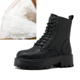 Amozae Short Boots Women Genuine Leather 2025 New Winter British Style Women Ankle Boots Platform With Fur Marton Boots Women