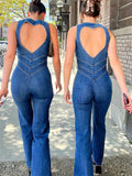 Amozae- Backless Heart Cutout Bodycon Jumpsuit For Women Casual Sleeveless Slim One-Piece Outfits Retro Denim Jumpsuits New 2023