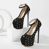 Amozae Runway Style Sexy Peep Toe 16CM Extreme High Heels Party Club Stripper Shoes Fashion Rivet Platform Pumps Women Sandals