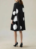 Amozae-Fashion Fall Clothes 2024 Women Jacket Long Sleeves Loose Asymmetric Buttoned Polka-Dot Tied Mock Neck Midi Dresses Outerwear