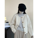 Amozae-Autumn Casual Outfits Amozae-Crop Double Sided Cashmere Coat Women's Round Neck Loose Woolen Jacket