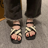 Amozae-2024 Women's Summer New Flat Bottom Two Wear Sandals Simple Fashion Style Cross Over Flat Bottom Beach Sandals