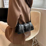 Amozae-Solid color Women Chain Shoulder Side Bag Small PU Leather Handbag And Wallet Vintage Luxury Brand Lady Flap Crossbody Sling Bag