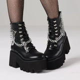 Amozae-DoraTasia New Women's Gothic Ankle Boots Platform Chunky Heel Chain Punk Fight Biker Boots Women's Halloween Christmas Shoes
