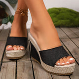 Amozae-Fashion Blue Denim Wedge Sandals for Women Peep Toe Chunky Platform Slippers Woman 2025 Summer Comfort Thick Sole Beach Slides