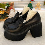 Amozae- Chunky High Heels Pumps for Women 2025 Spring Patent Leather Platform Loafers Woman Black Thick Heeled Jk Lolita Shoes