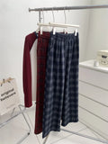 Amozae-Autumn Casual Outfits Amozae-Plaid Pants For Women Slimming High Waisted Straight Floor Length Wide Leg Woolen Pant